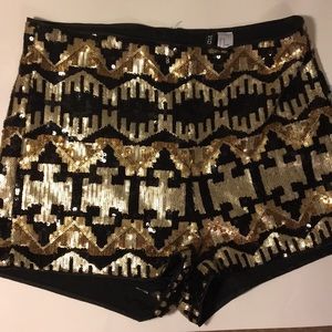 Gold and black high waisted sequin shorts